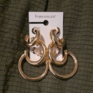 Francesca's Collections Shiny Gold Double Hoop Earrings